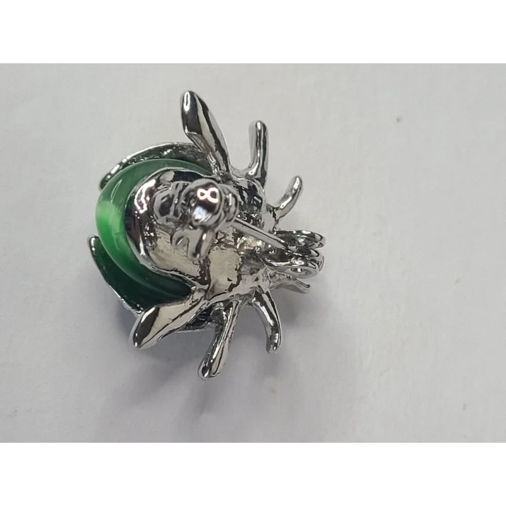 New Vintage Inspired Green Beetle Brooch With Rhinestones
